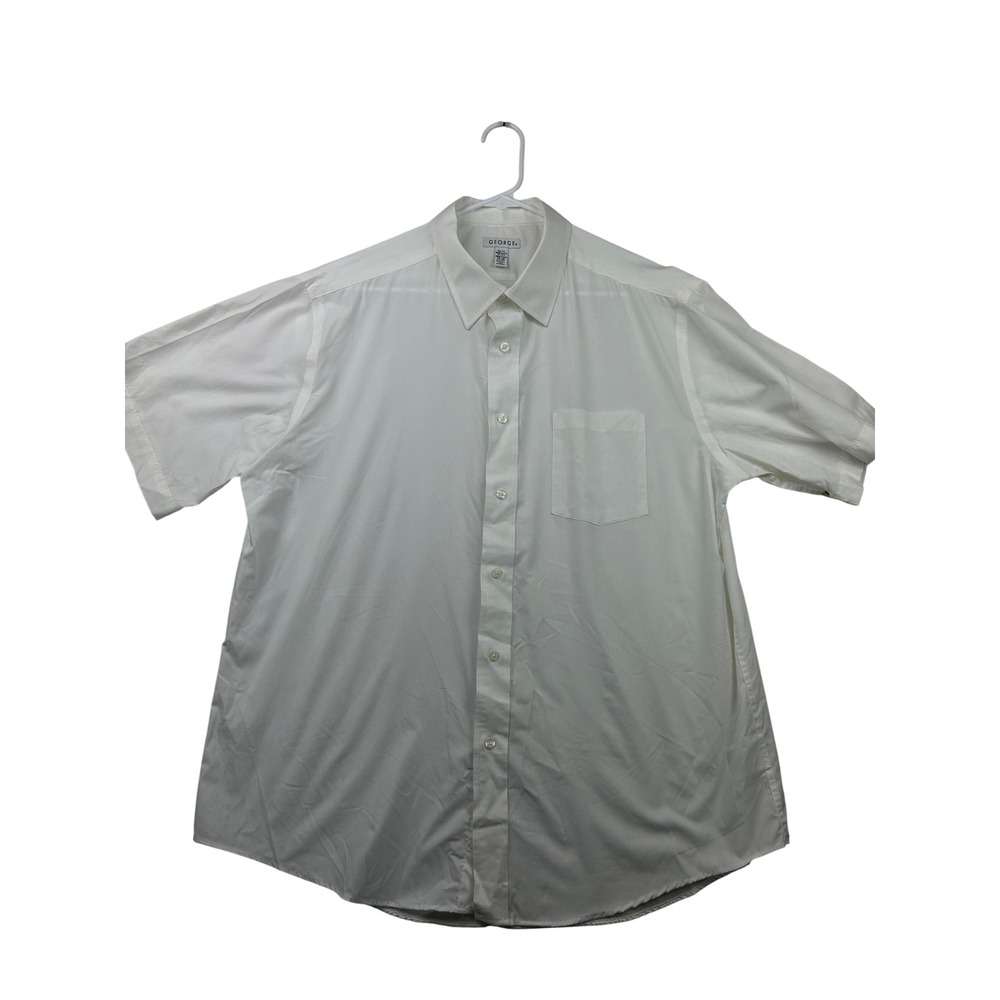 George Men's Dress Shirt XL White Short Sleeve Button Down Business Casual